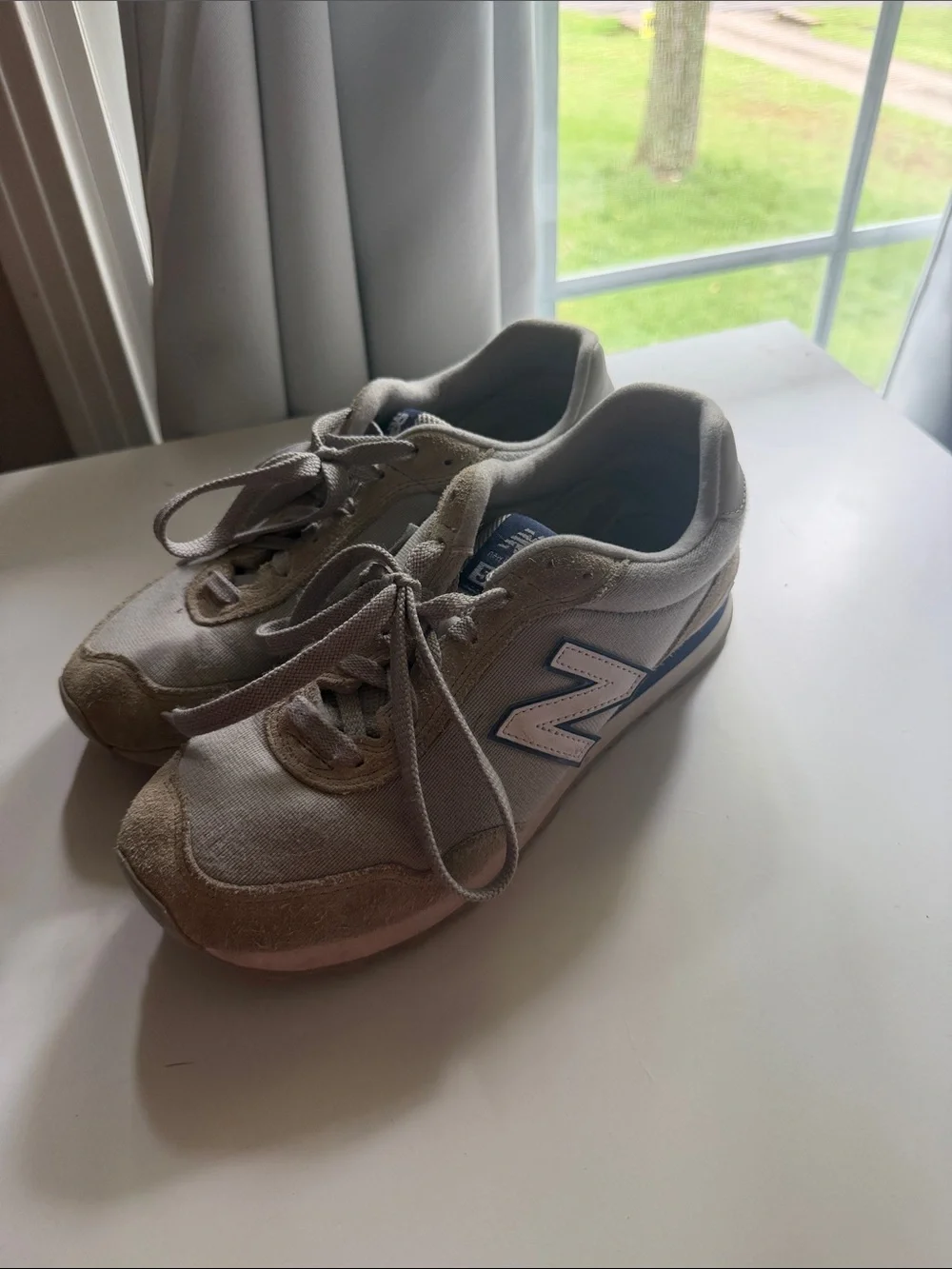 New Balance Light Gray & Blue Retro Runner Shoes